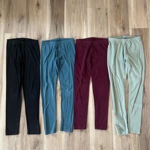 10-12 Girls 4 Pack School Clothes Bundle Leggings Pants Black Blue Maroon Mint